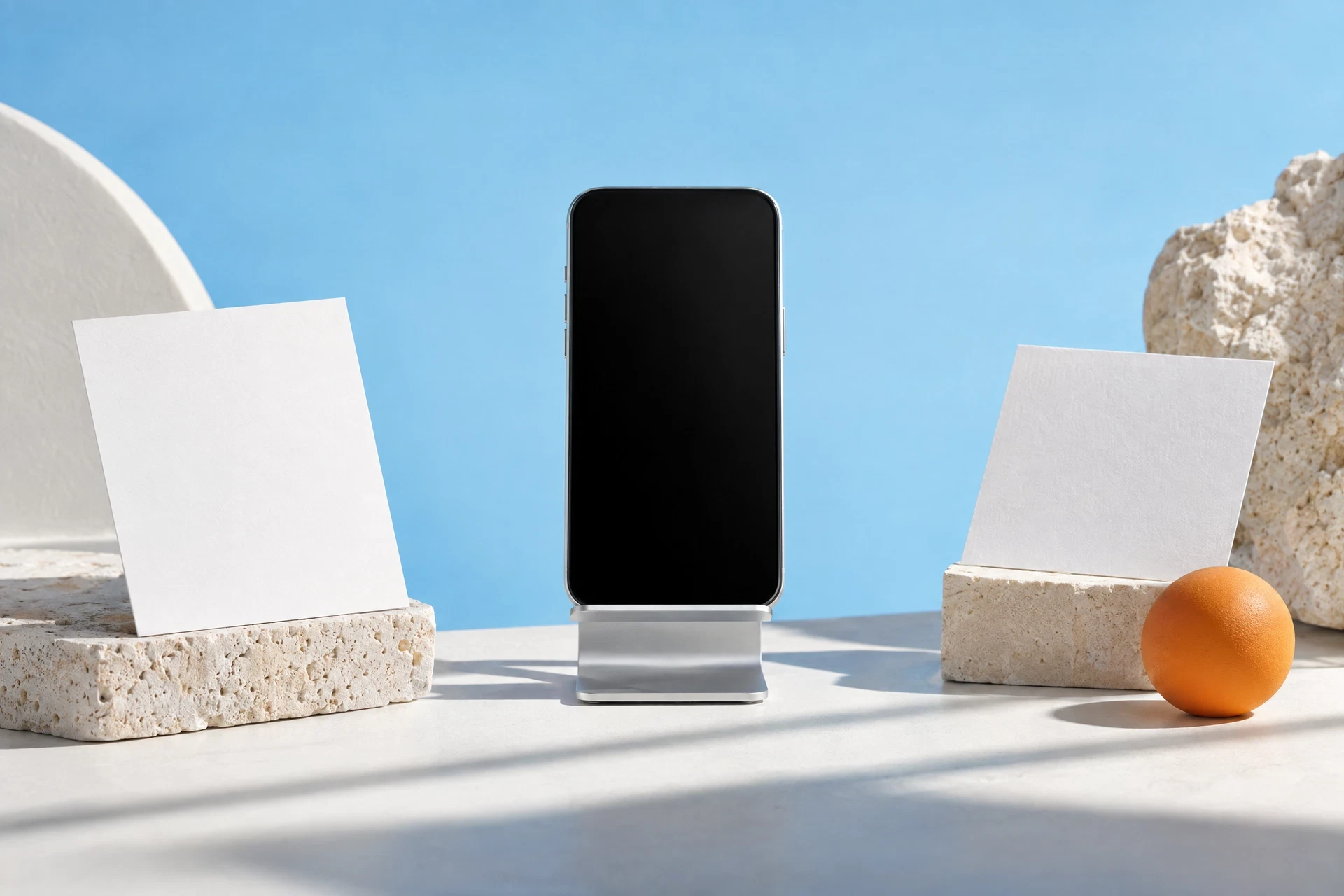 Generic phone on light stand with blank storyboard cards